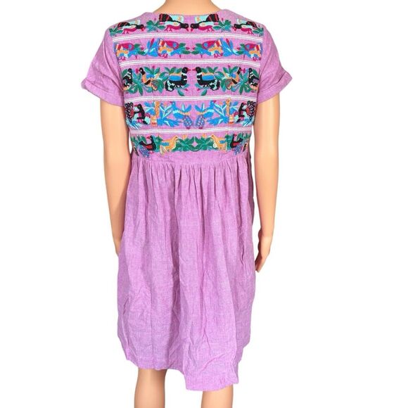 Roller Rabbit Size XS Pink 100% Cotton Embroidered Shift Dress Boho Cottage - Picture 7 of 7